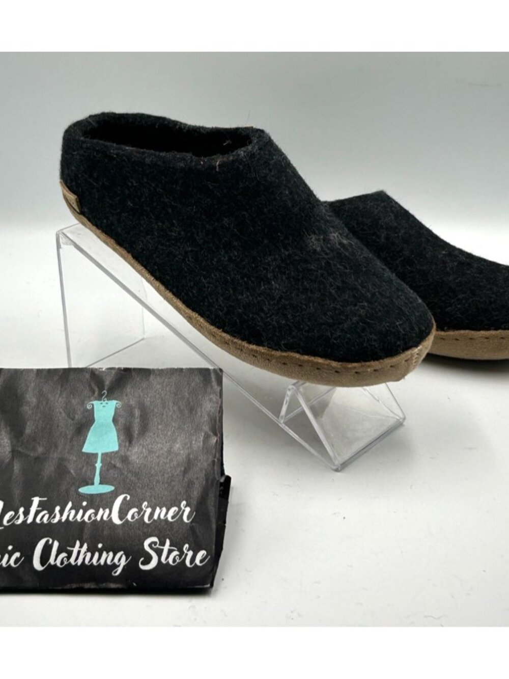 NWT Glerups Women's Black Charcoal Wool Leather Sole Slip-On Slipper Sz 5.5 3283 - Picture 11 of 16